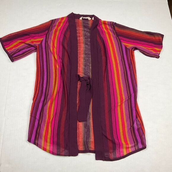Soft Surroundings Tie Front Cardigan Striped Short Sleeve Sweater PS Petites - Picture 1 of 12